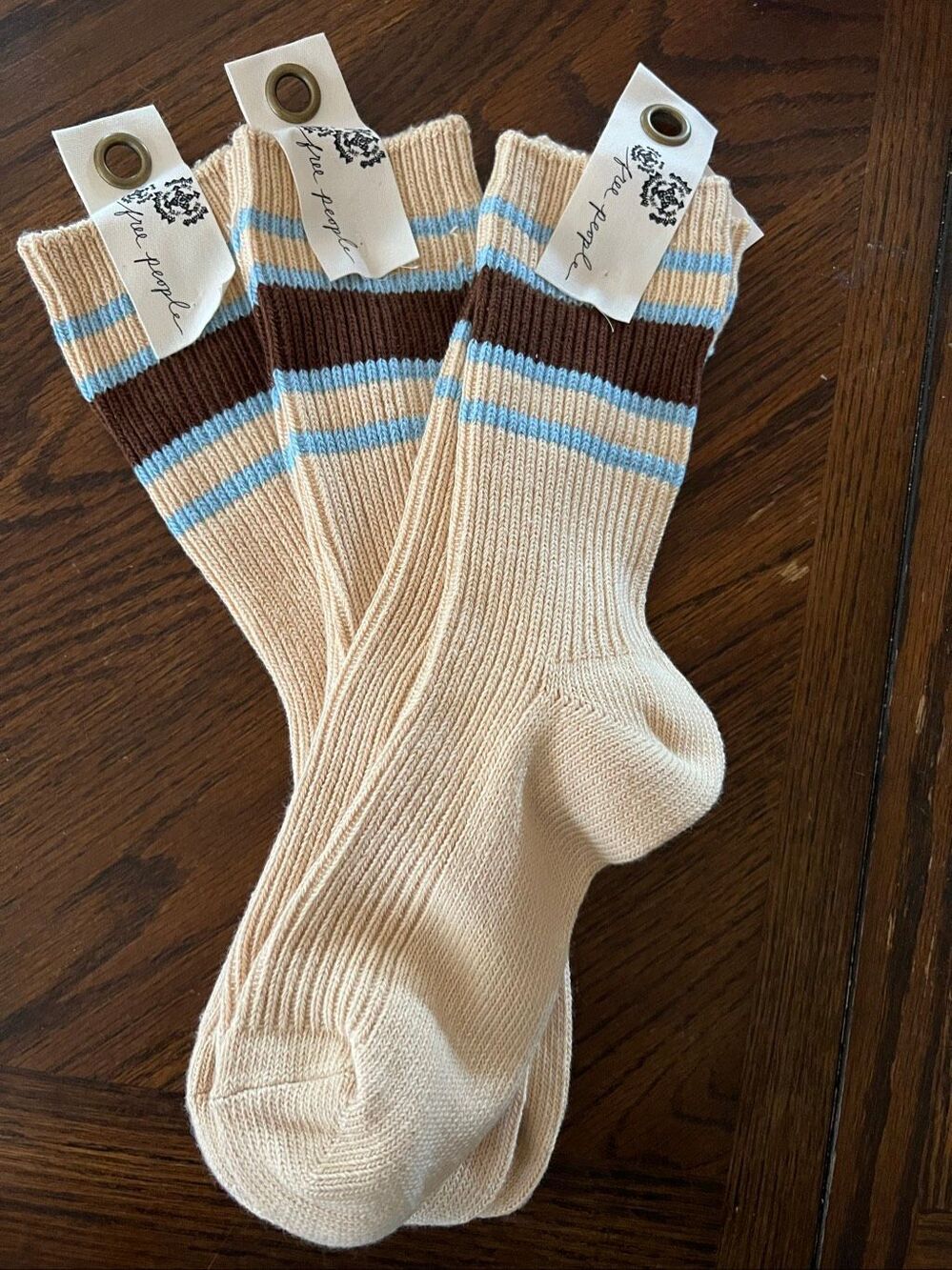 Free People Retro Stripe Tube Socks Bundle of 3 Ivory NWT One Size